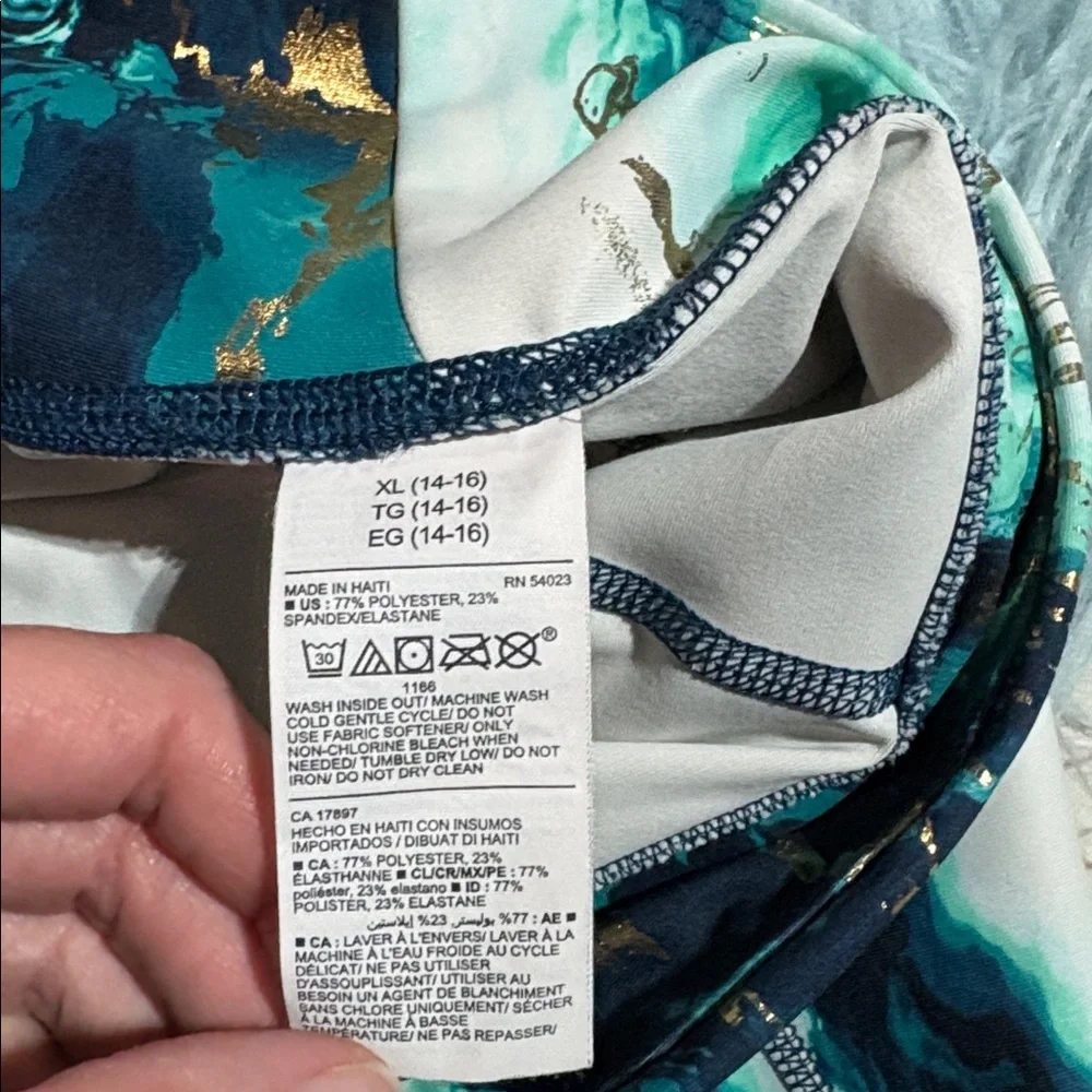Old Navy Kids Powersoft Teal and Black Marble Leggings sz XL